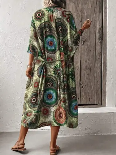 Kadın Kısa Kollu önü Açık Belden Kuşaklı Uzun Kimono - 3