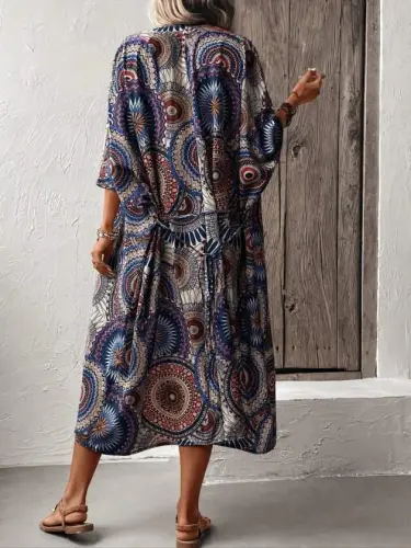 Kadın Kısa Kollu önü Açık Belden Kuşaklı Uzun Kimono - BÜYÜKBEDENIZ (1)
