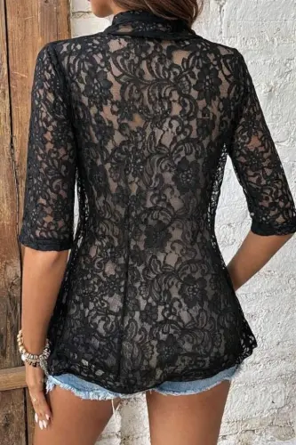 Kadın Kısa Kollu önü Açık Dantelli Ceket - 4