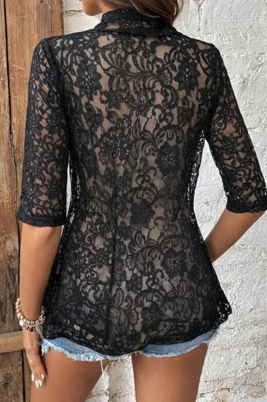 Kadın Kısa Kollu önü Açık Dantelli Ceket - 4