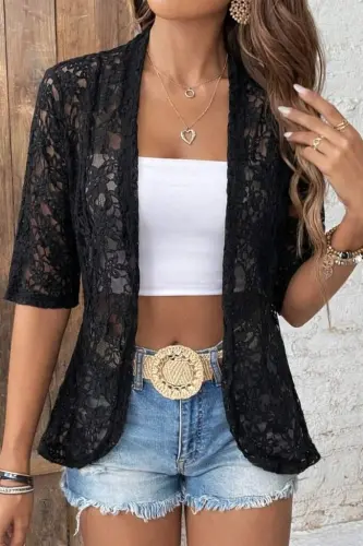 Kadın Kısa Kollu önü Açık Dantelli Ceket - BÜYÜKBEDENIZ (1)