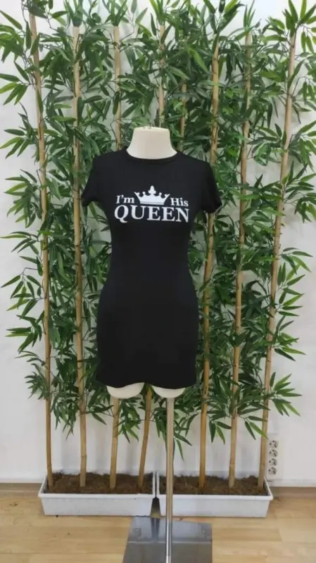 Kadın Kısa Kollu Queen Baskı Iki Iplik Mini Elbise - 2