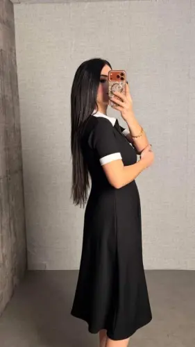 Kadın Kısa Kollu Ribana Ve Fermuar Detay Midi Boy Elbise - 9