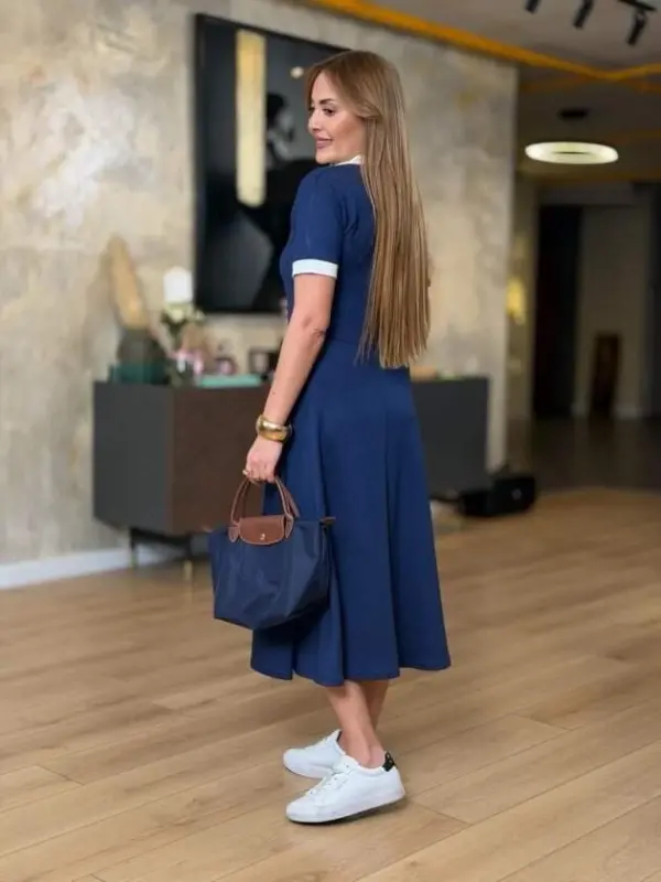 Kadın Kısa Kollu Ribana Ve Fermuar Detay Midi Boy Elbise - 1