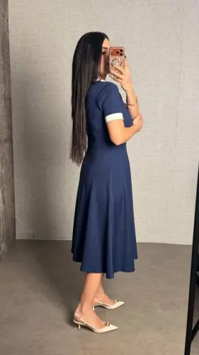 Kadın Kısa Kollu Ribana Ve Fermuar Detay Midi Boy Elbise - 5