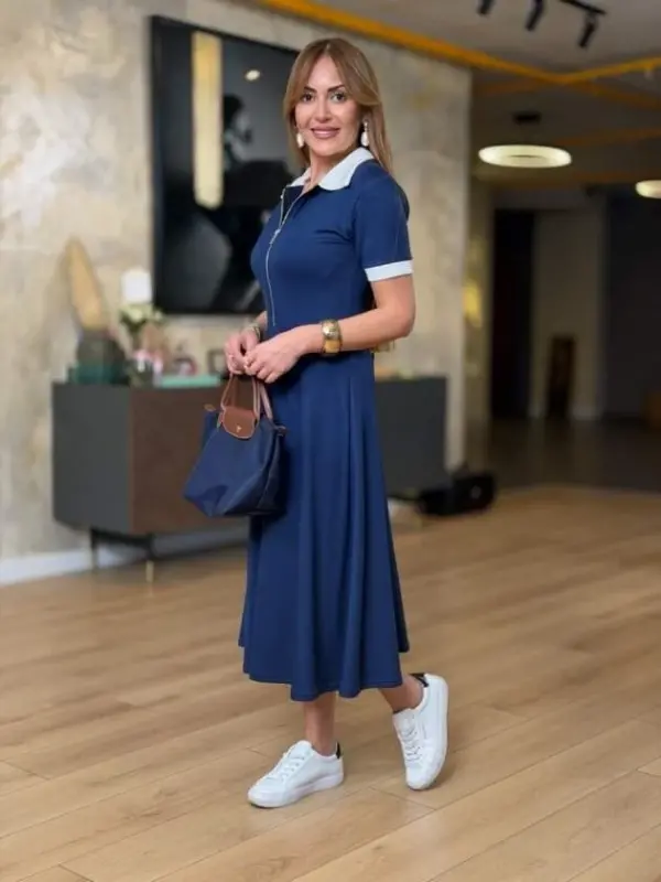 Kadın Kısa Kollu Ribana Ve Fermuar Detay Midi Boy Elbise - 7