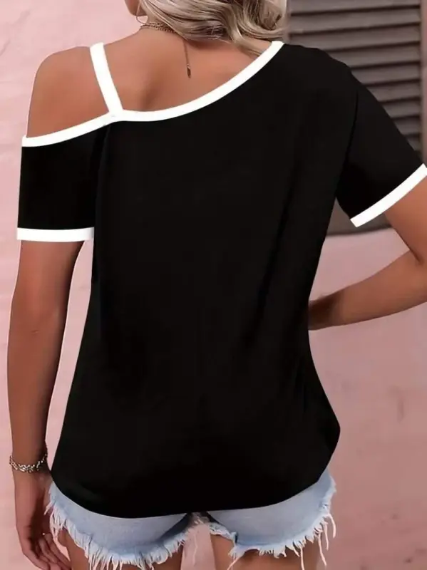 Kadın Kısa Kollu Tek Omuzu Açık Askı Toka Detaylı Viskon Bluz - 4