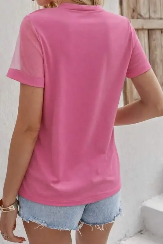 Kadın Kısa Kollu Tül Detaylı Taşlı Janjan Krep Bluz - 3