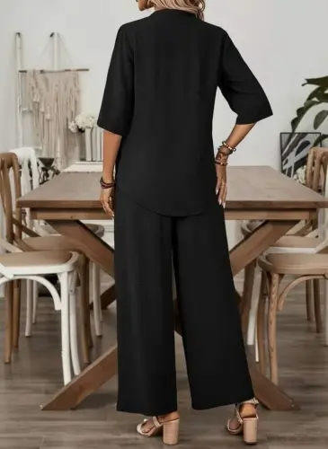 Kadın Kısa Kollu V Yakalı Aerobin Bluz Ve Pantolon Ikili Takım - 4