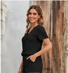 Kadın Kısa Kollu V Yakalı Bluz Ve Short Ikili Takım - 3