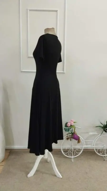 Kadın Kısa Kollu V Yakalı Cepli Midi Viskon Elbise - 7