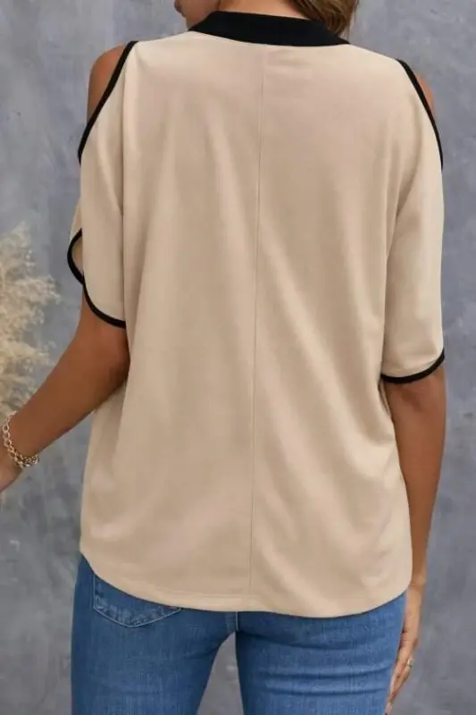 Kadın Kısa Kollu V Yakalı Ithal Krep Bluz - 3