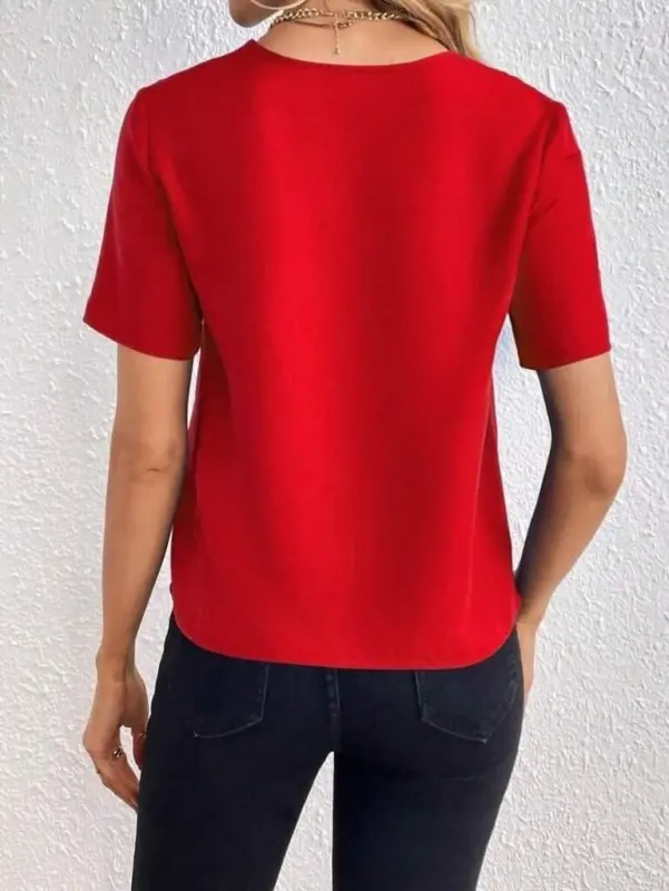 Kadın Kısa Kollu V Yakalı Ithal Krep Bluz - 2