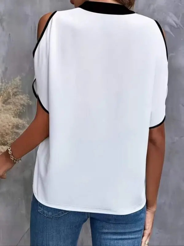 Kadın Kısa Kollu V Yakalı Ithal Krep Bluz - 3