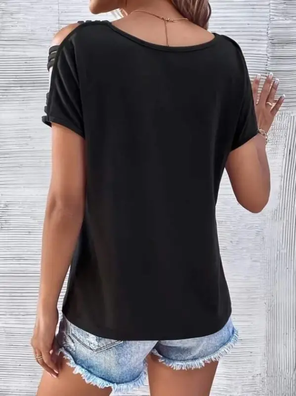 Kadın Kısa Kollu V Yakalı şerit Detaylı Viskon Bluz - 4