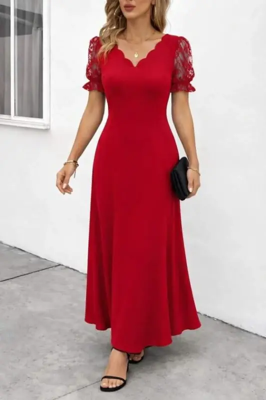 Kadın Kısa Kollu V Yakalı Uzun Janjan Elbise - BÜYÜKBEDENIZ