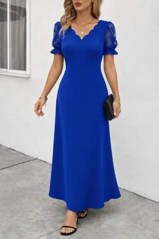 Kadın Kısa Kollu V Yakalı Uzun Janjan Elbise - 1