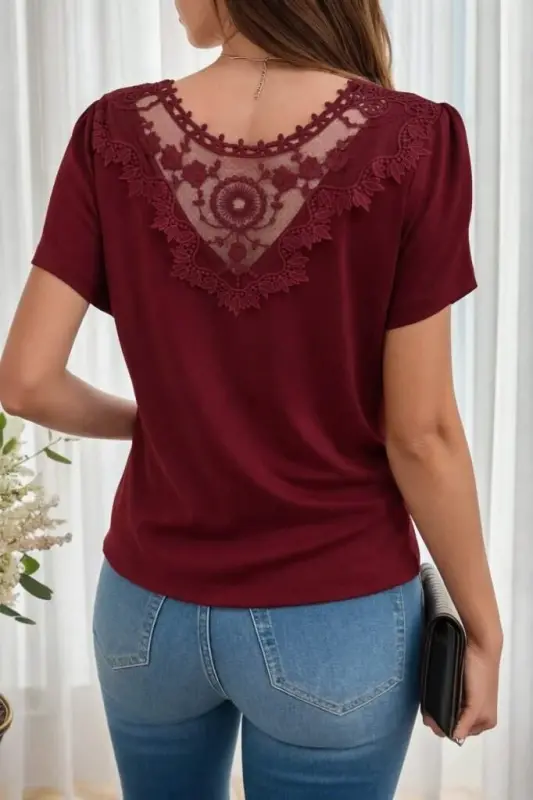 Kadın Kısa Kollu V Yakalı Viskon Bluz - BÜYÜKBEDENIZ