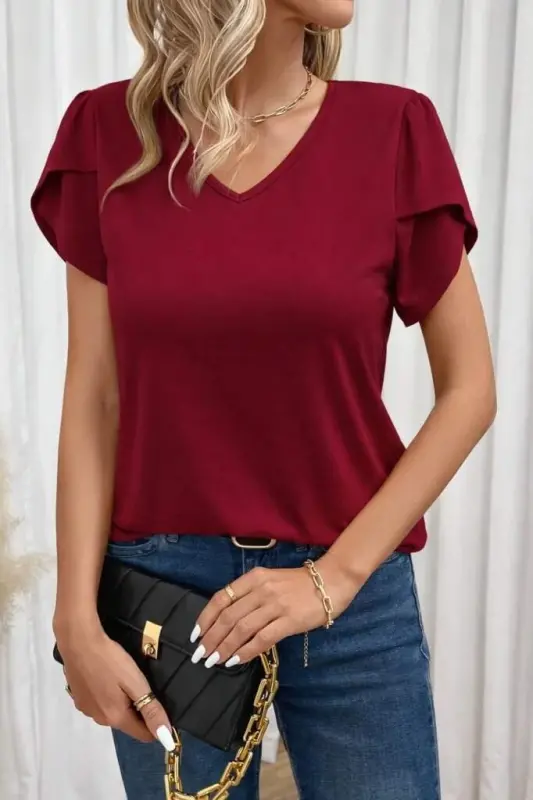 Kadın Kısa Kollu V Yakalı Viskon Bluz - 2