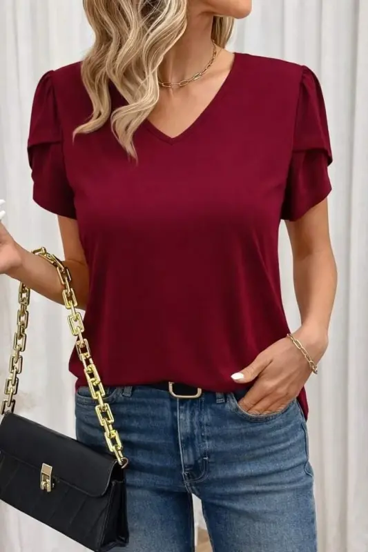 Kadın Kısa Kollu V Yakalı Viskon Bluz - 3