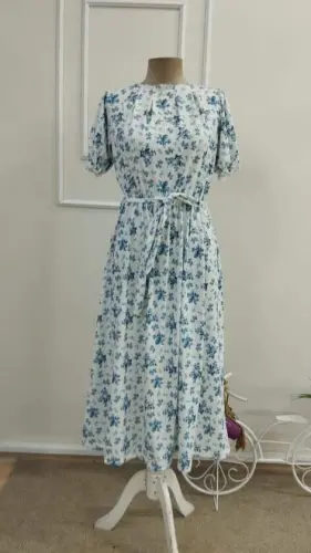Kadın Kısa Kollu Yakalı Belden Kuşaklı Leopar Desenli Midi Süprem Elbise - 4