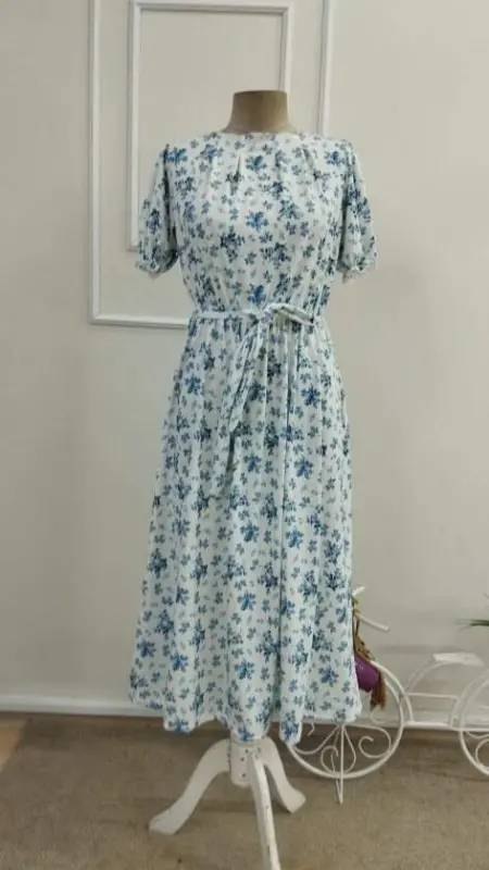 Kadın Kısa Kollu Yakalı Belden Kuşaklı Leopar Desenli Midi Süprem Elbise - 4
