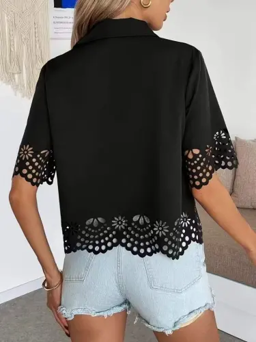 Kadın Kısa Kollu Yakalı önden Düğmeli Dubai Gömlek Bluz - 4