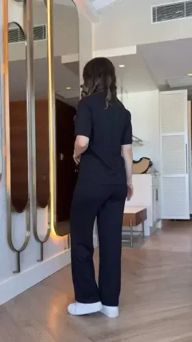 Kadın Kısa Kollu Yakalı Viskon Iki Iplik Bluz Ve Pantolon Ikili Takım - 3