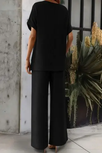 Kadın Kısa Kollu Yakası Açık Aerobin Bluz Ve Pantolon Ikili Takım - 3