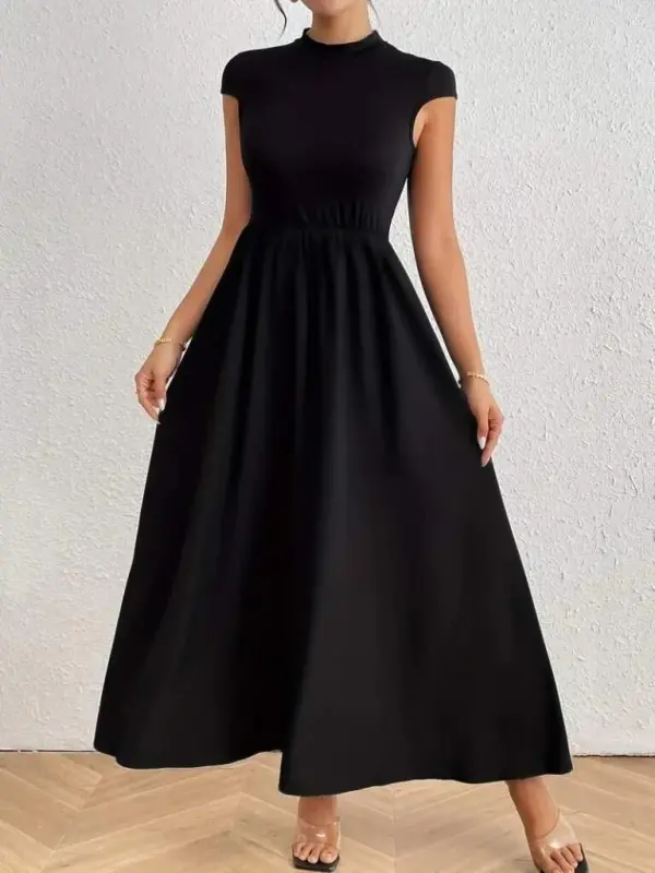 Kadın Kısa Kollu Yarı Balıkçı Yaka Viskon Elbise - BÜYÜKBEDENIZ