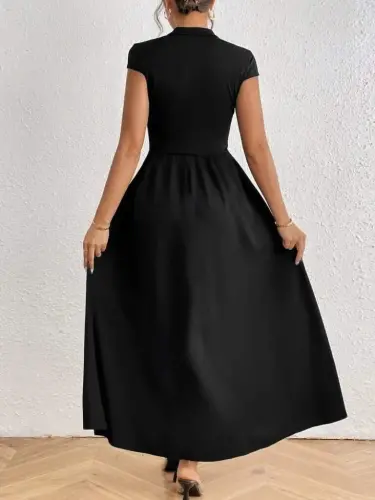 Kadın Kısa Kollu Yarı Balıkçı Yaka Viskon Elbise - BÜYÜKBEDENIZ (1)