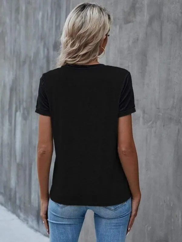 Kadın Kısa Kollu Yuvarlak Yaka ön Dantel Detaylı Viskon Bluz - 2