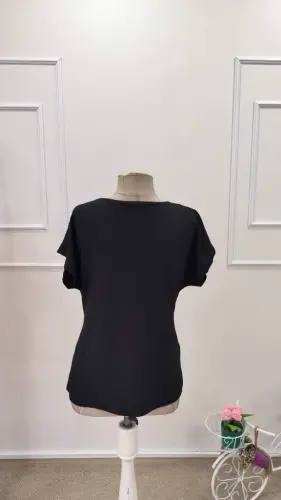 Kadın Kısa Kollu Yuvarlak Yakalı Yandan Sarmal Detaylı Bürümcük Bluz - 10