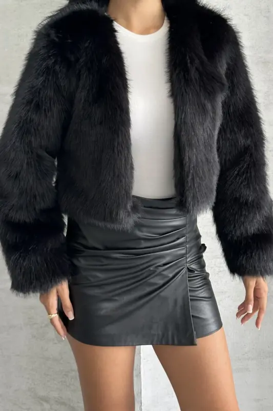 Kadın Kısa Yumuşak Premium Kürk Ceket-Siyahprv - SINEMKIVANC CO