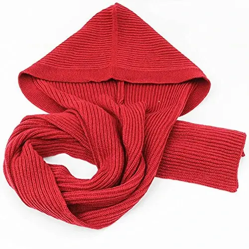 Women Winter 3 in 1 Hooded Hat Scarf Wrap Shawl Crochet Knit Pullover Neckwarmer - 4