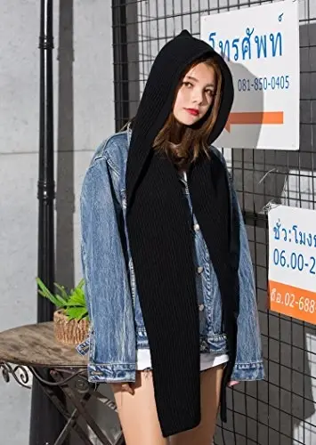 Women Winter 3 in 1 Hooded Hat Scarf Wrap Shawl Crochet Knit Pullover Neckwarmer - 3