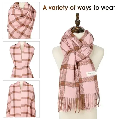 Women's Winter Scarf Large Warm Shawl Wraps Plaid Oversized Thick Scarves - 4