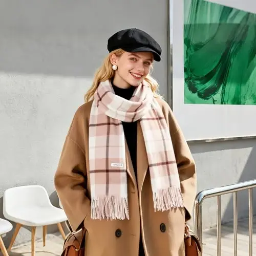 Women's Winter Scarf Large Warm Shawl Wraps Plaid Oversized Thick Scarves - 5