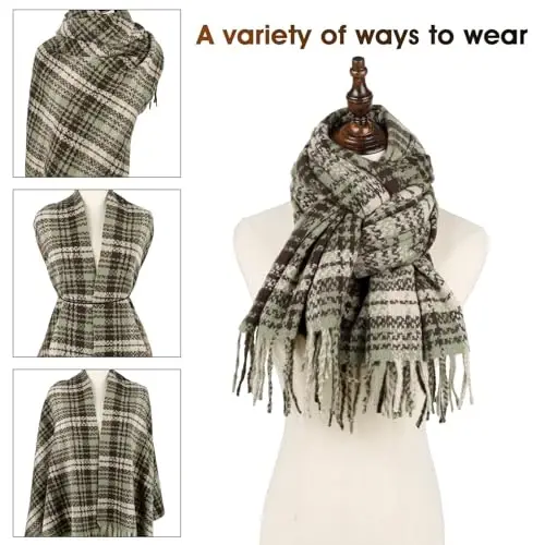 Women's Winter Scarf Large Warm Shawl Wraps Plaid Oversized Thick Scarves - 4