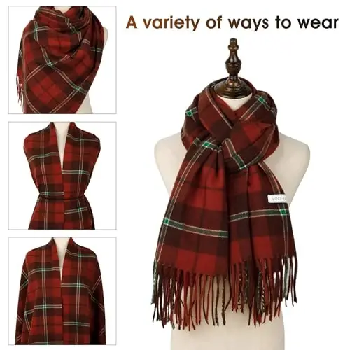 Women's Winter Scarf Large Warm Shawl Wraps Plaid Oversized Thick Scarves - 4