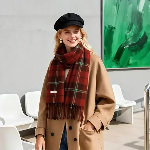 Women's Winter Scarf Large Warm Shawl Wraps Plaid Oversized Thick Scarves - 5