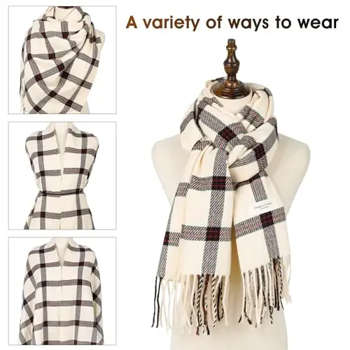 Women's Winter Scarf Large Warm Shawl Wraps Plaid Oversized Thick Scarves - 4