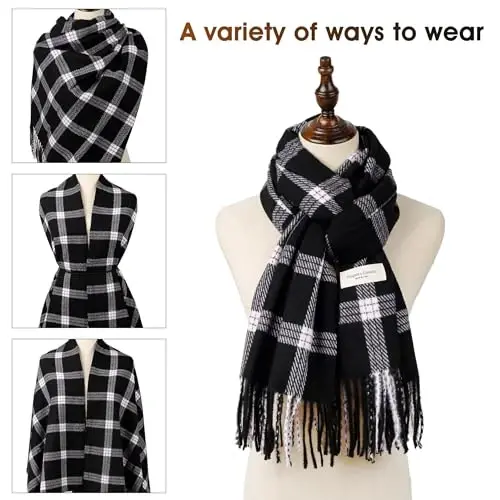 Women's Winter Scarf Large Warm Shawl Wraps Plaid Oversized Thick Scarves - 4