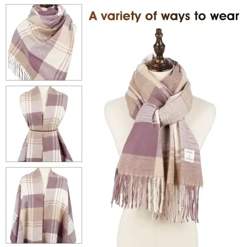 Women's Winter Scarf Large Warm Shawl Wraps Plaid Oversized Thick Scarves - 4