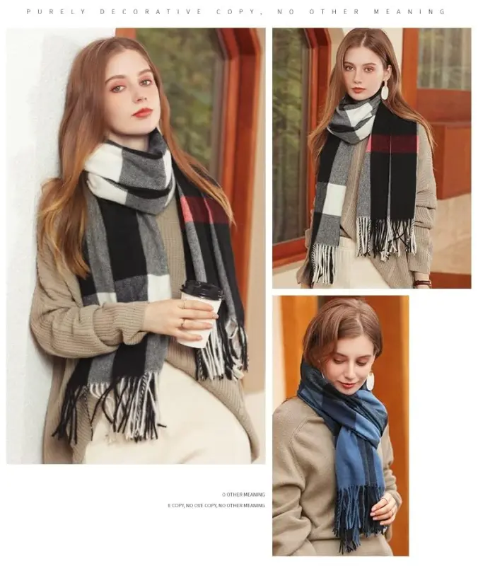Women's Winter Scarf Large Warm Shawl Wraps Plaid Oversized Thick Scarves - 5