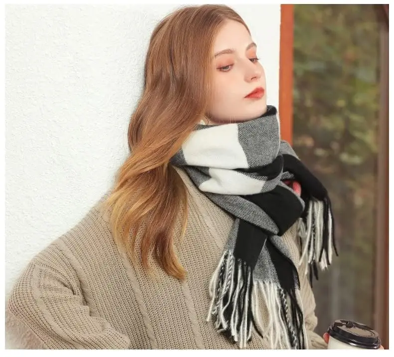 Women's Winter Scarf Large Warm Shawl Wraps Plaid Oversized Thick Scarves - 6