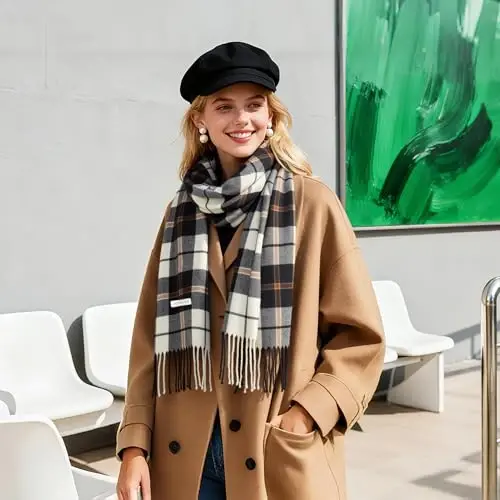 Women's Winter Scarf Large Warm Shawl Wraps Plaid Oversized Thick Scarves - 5
