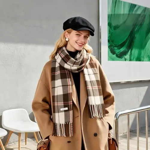 Women's Winter Scarf Large Warm Shawl Wraps Plaid Oversized Thick Scarves - 5