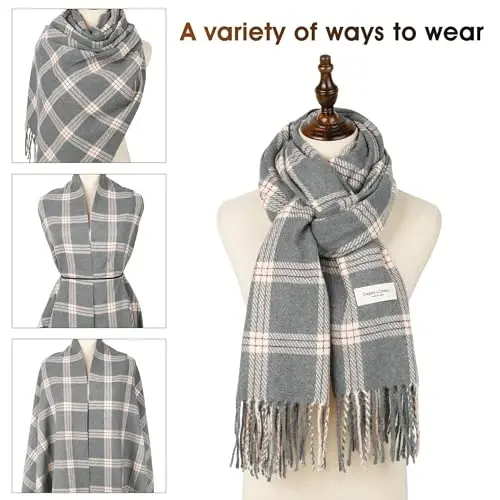 Women's Winter Scarf Large Warm Shawl Wraps Plaid Oversized Thick Scarves - 4