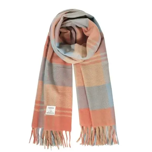 Women's Winter Scarf Large Warm Shawl Wraps Plaid Oversized Thick Scarves - 1